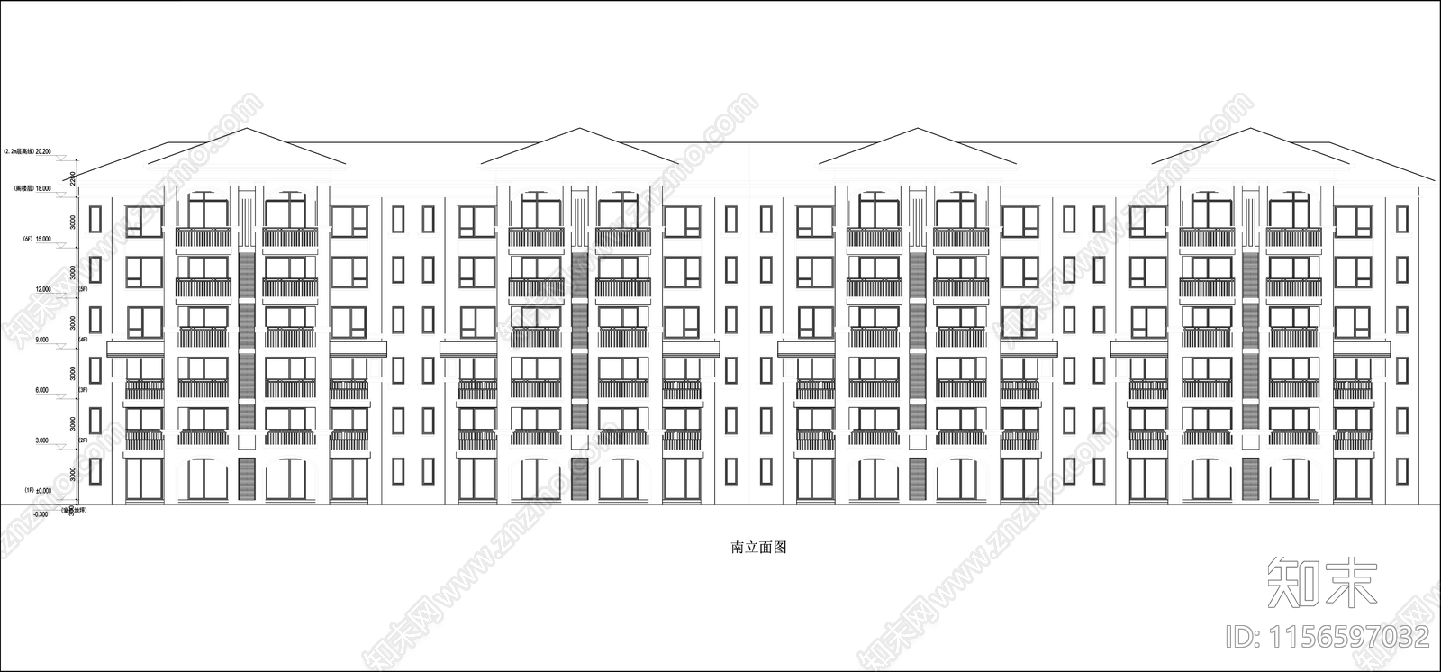 六层住宅平立剖面图cad施工图下载【ID:1156597032】