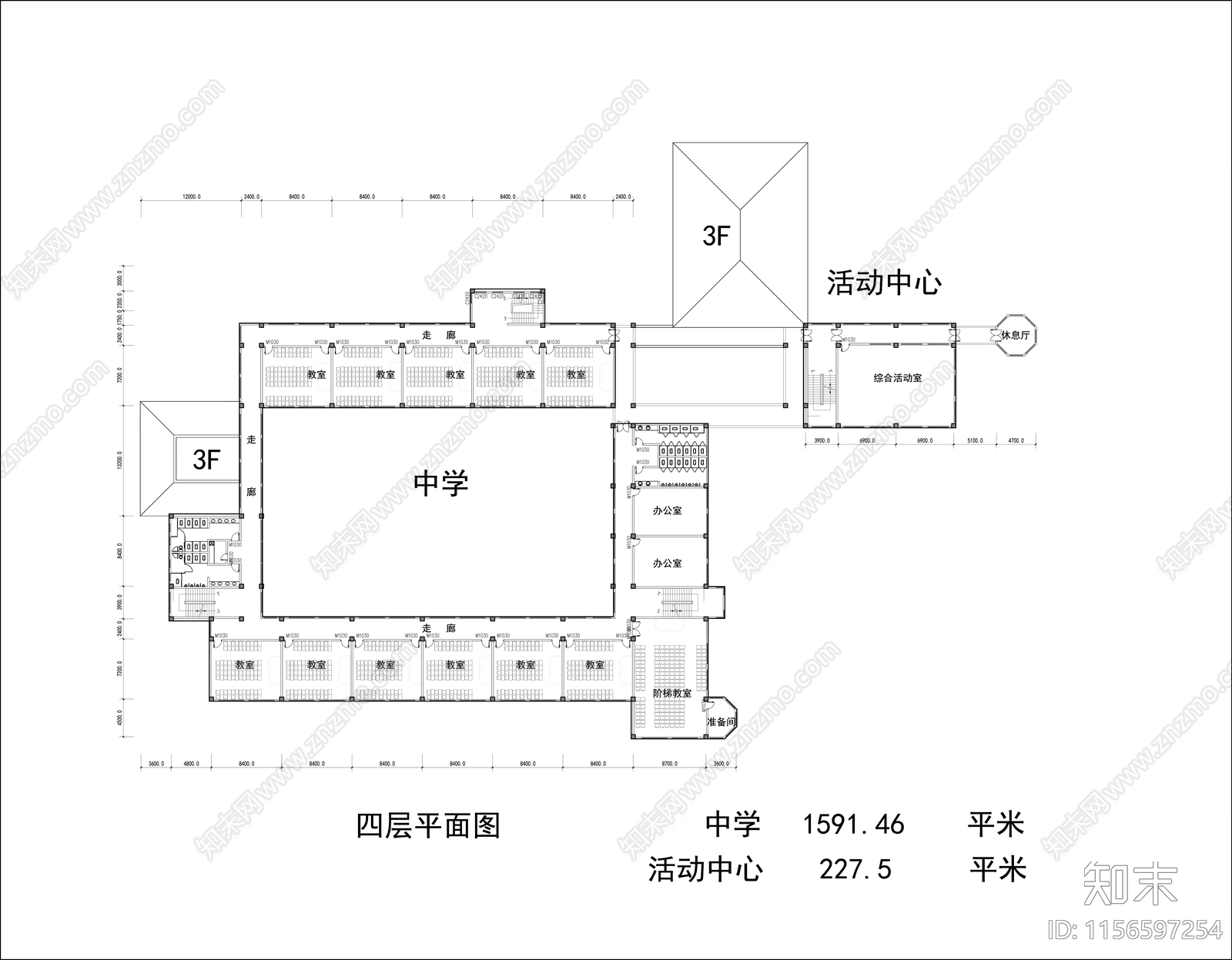 中学学校平面图cad施工图下载【ID:1156597254】