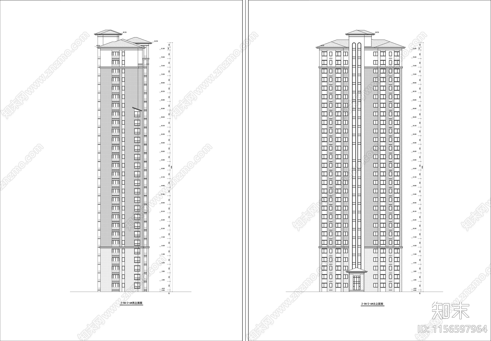 高层住宅平立剖面图cad施工图下载【ID:1156597964】