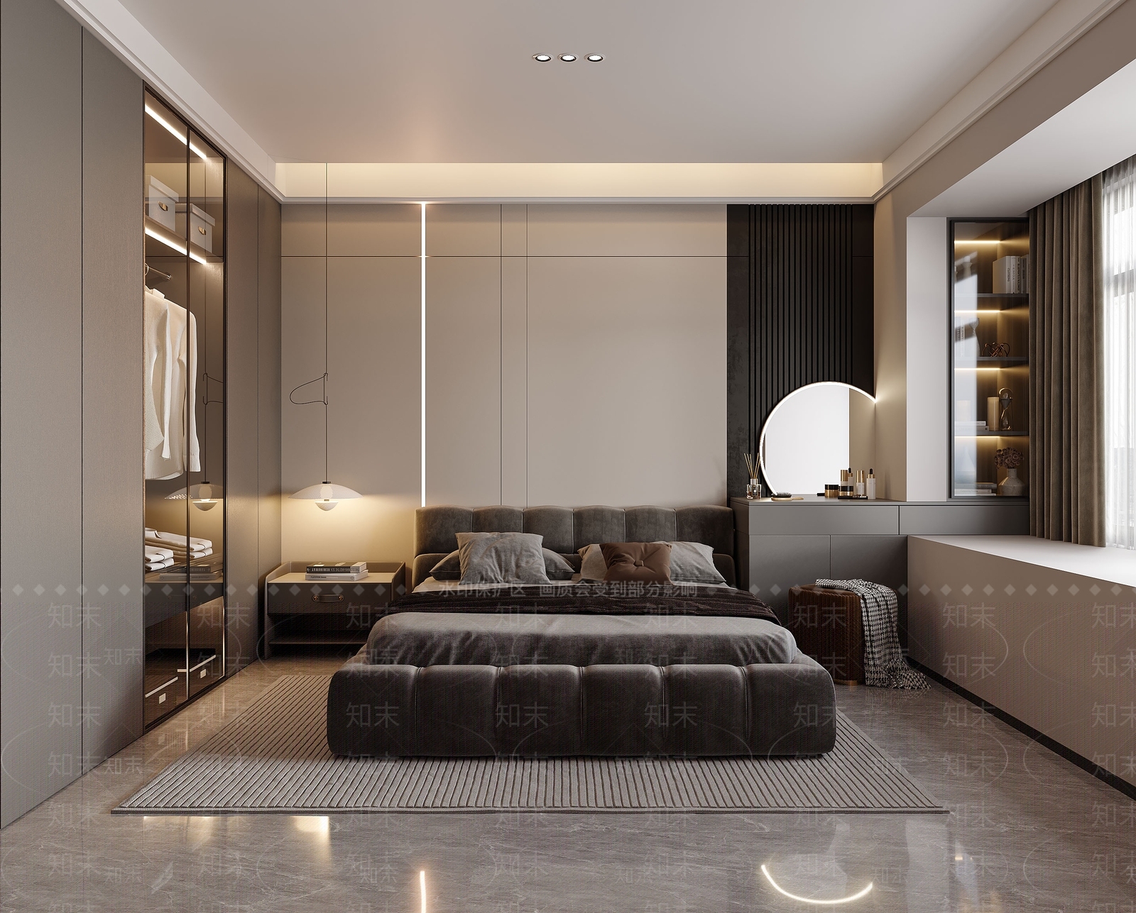 现代黑白灰卧室3D模型下载【ID:1156600638】_知末3d模型网