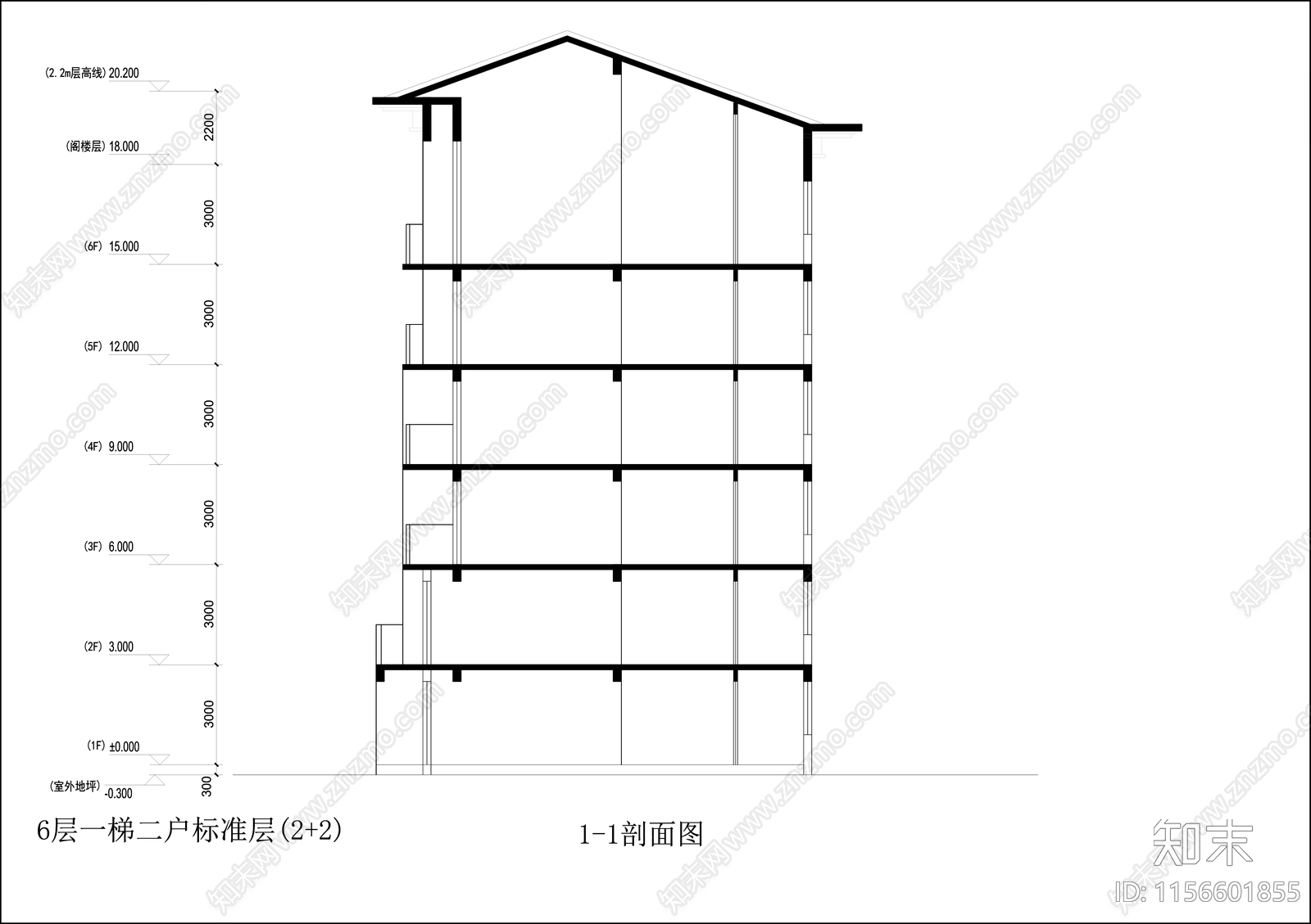 6层住宅平立剖面图cad施工图下载【ID:1156601855】