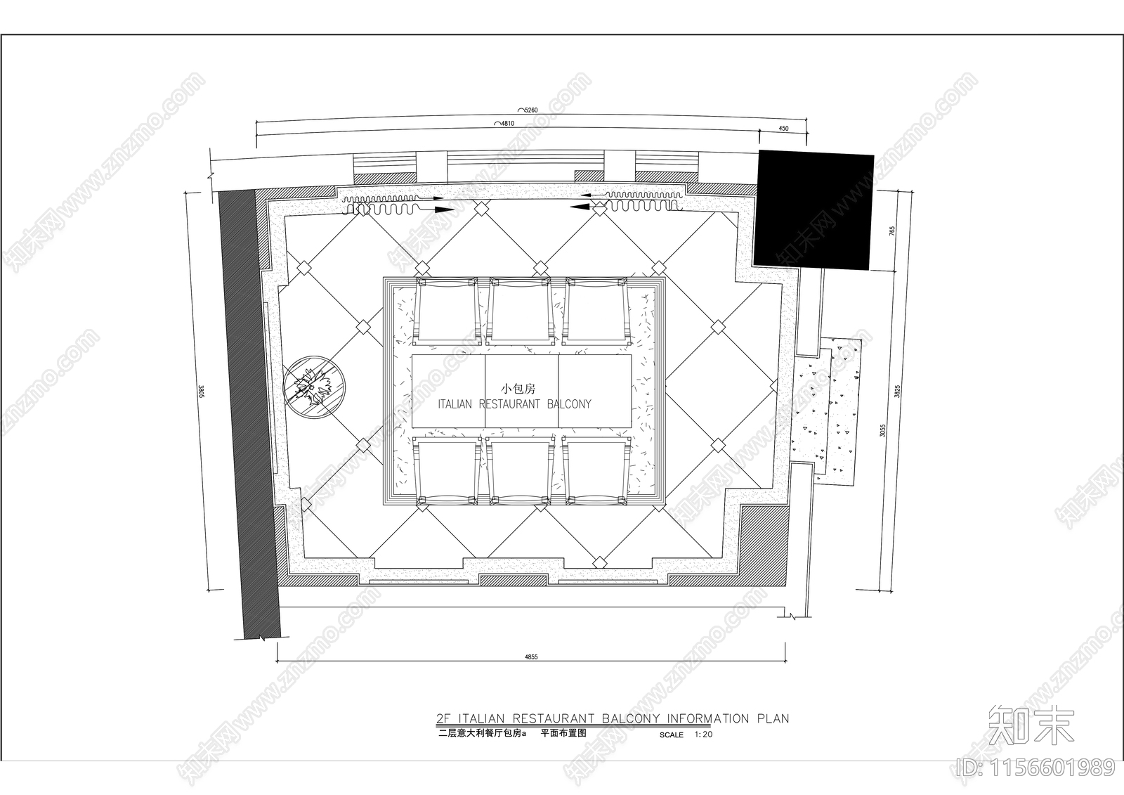 意大利风格西餐厅包厢效果图室内精装修cad施工图下载【ID:1156601989】