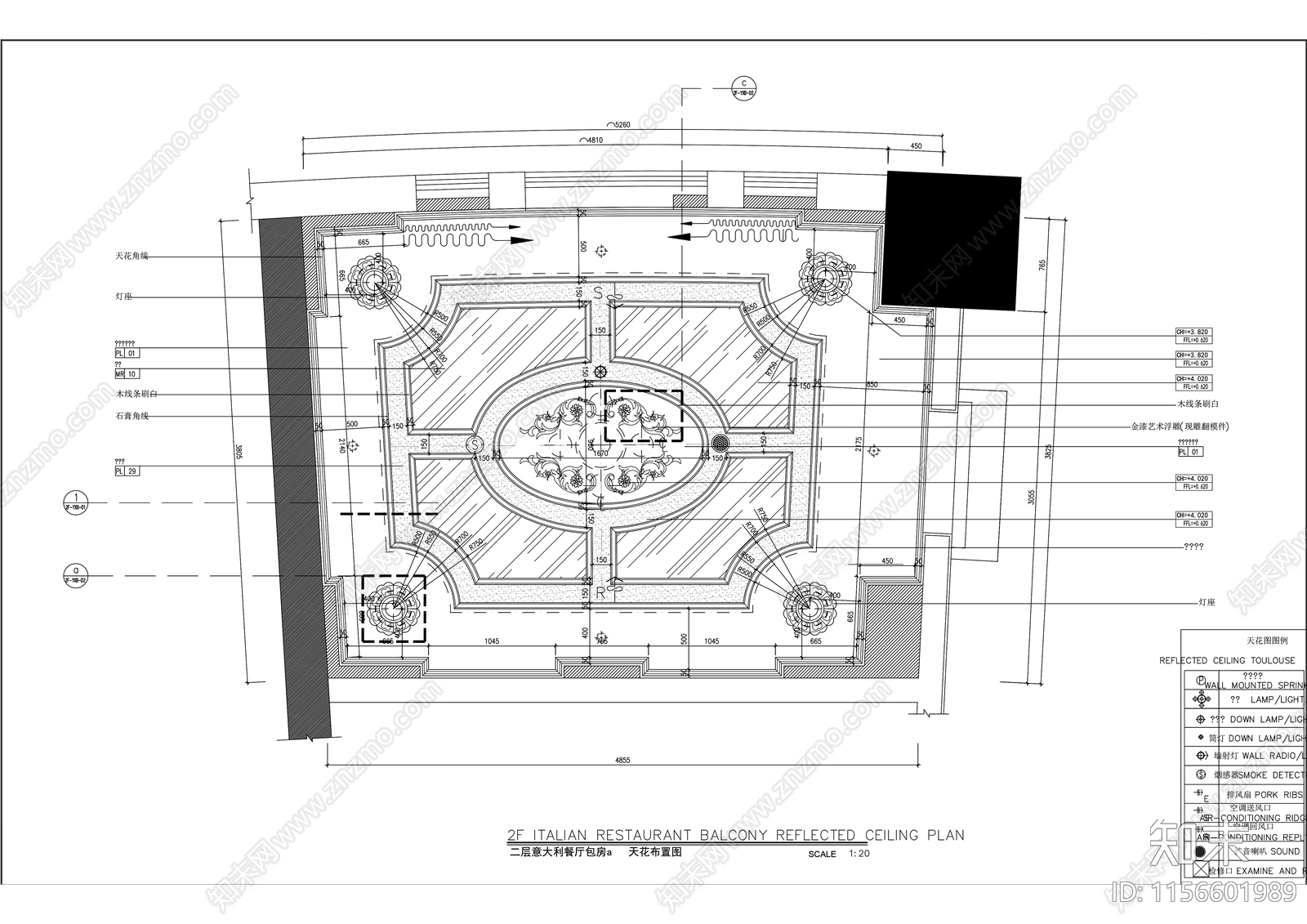 意大利风格西餐厅包厢效果图室内精装修cad施工图下载【ID:1156601989】