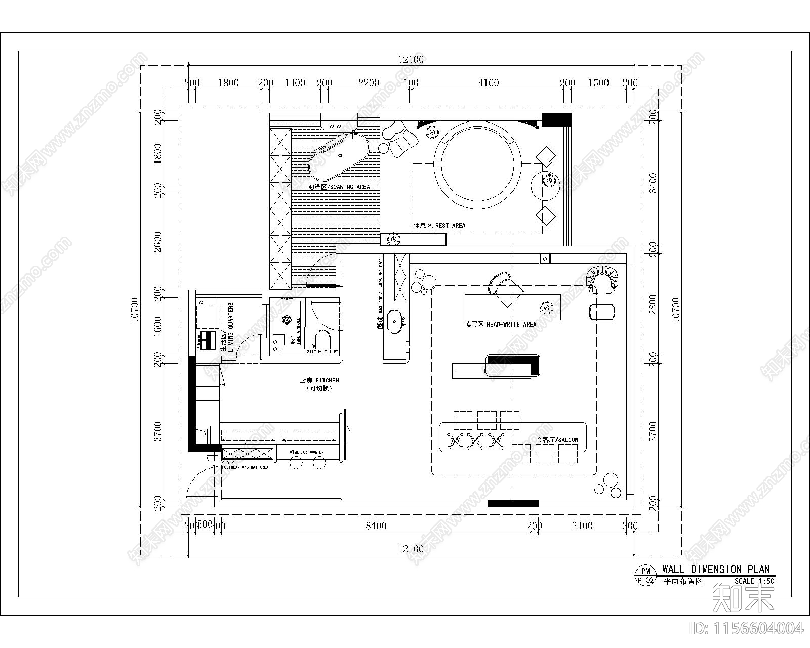 110m²平层改私人会所平面规划施工图下载【ID:1156604004】
