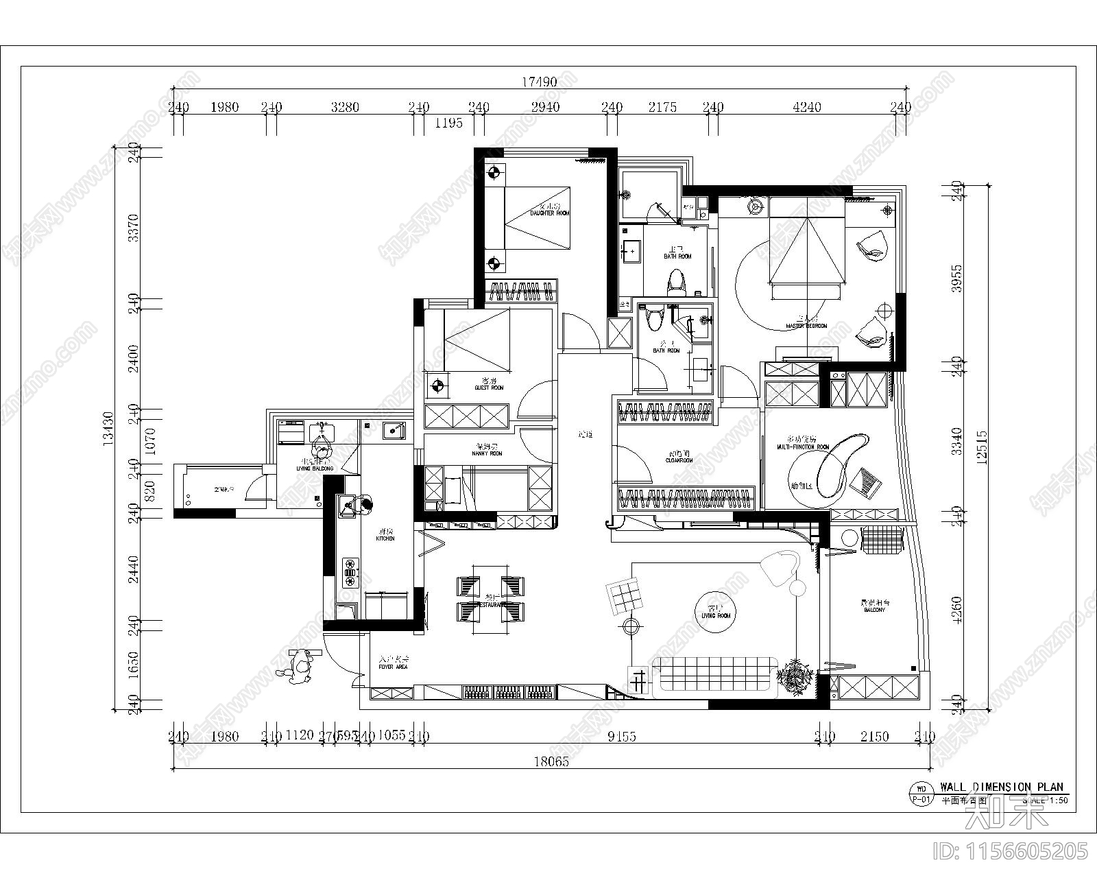 170m²平层设计概念方案施工图cad施工图下载【ID:1156605205】