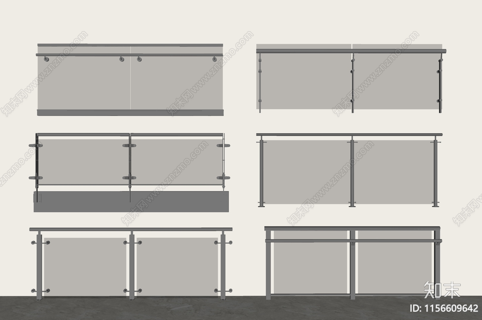 现代玻璃栏杆SU模型下载【ID:1156609642】