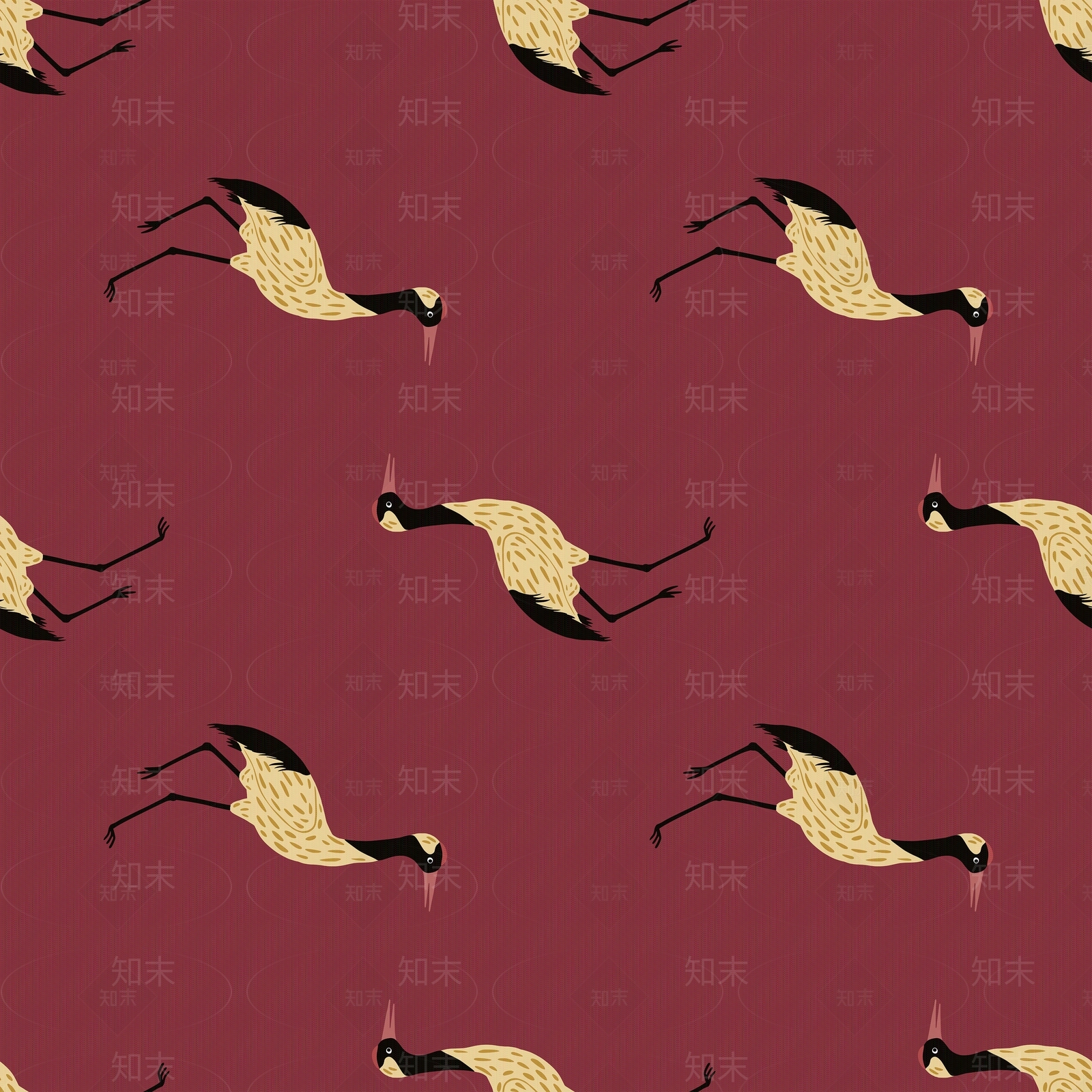 无缝新中式仙鹤壁纸贴图下载【ID:1156610625】