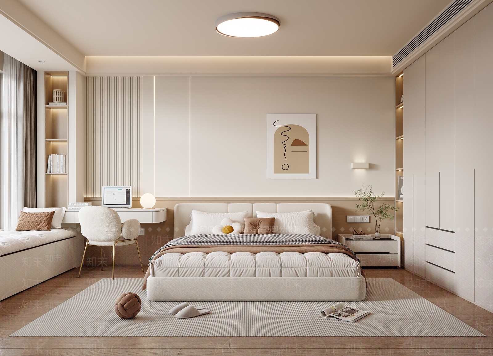 现代奶油风卧室3D模型下载【ID:1156611241】