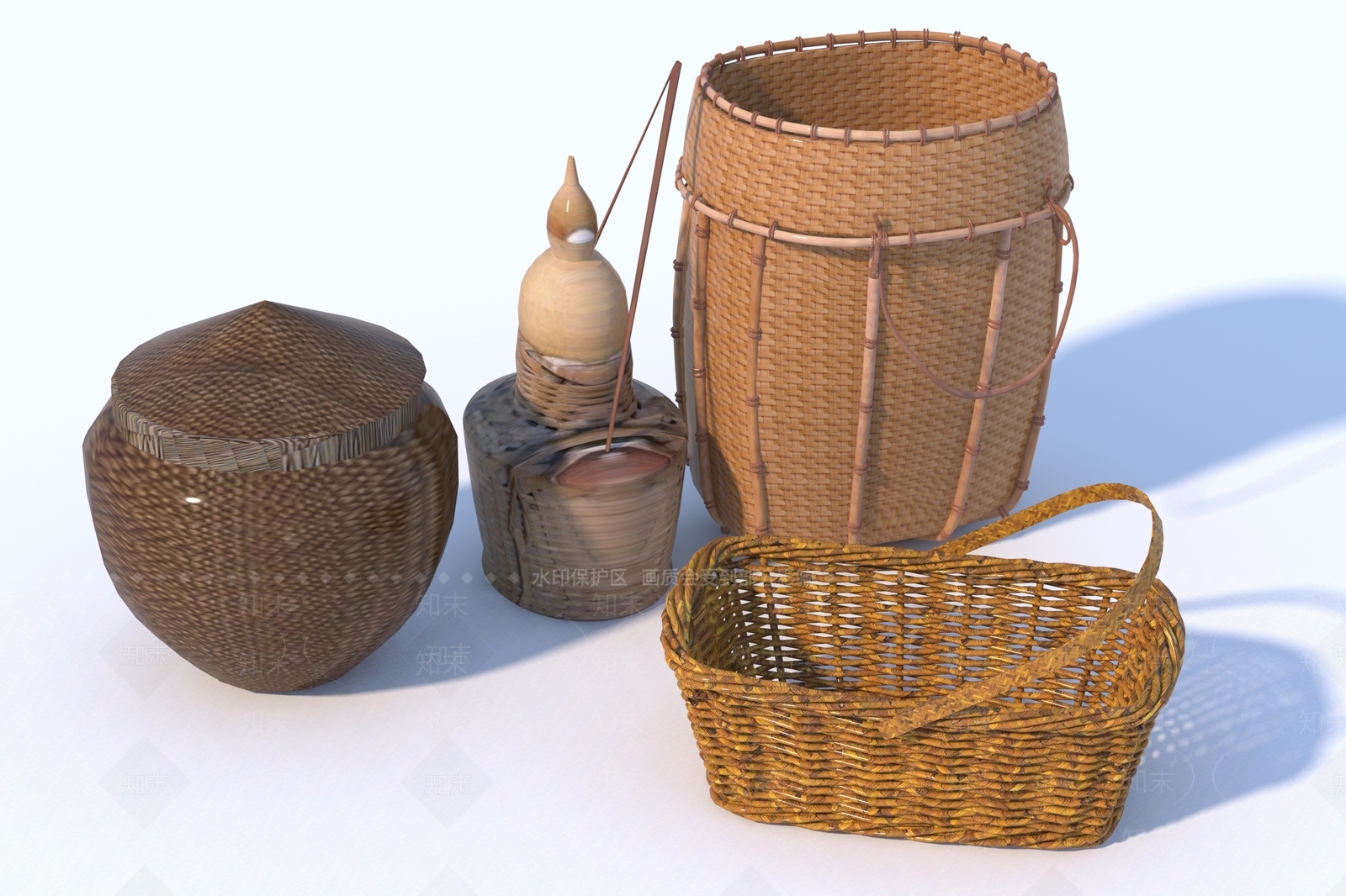 竹篮竹筐组合3D模型下载【ID:1156613113】