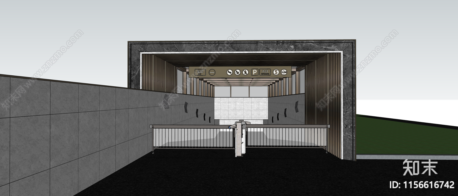 现代地下停车场入口门头SU模型下载【ID:1156616742】