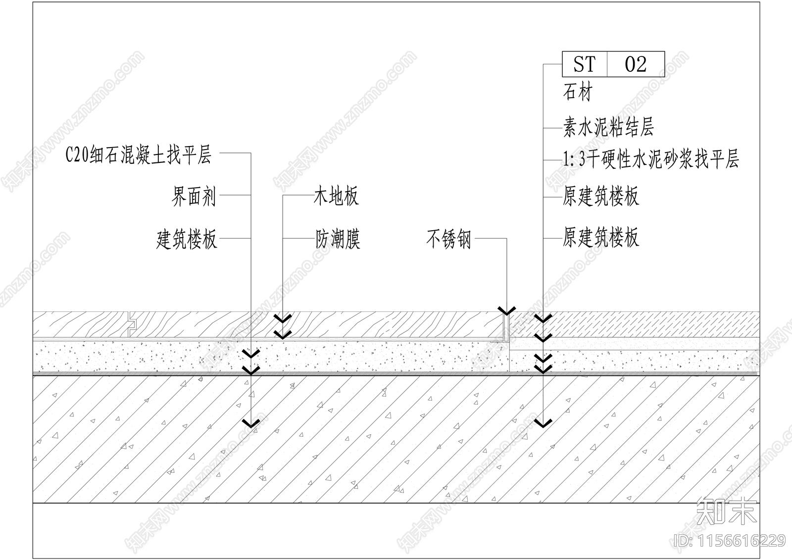 木地板石材交接节点cad施工图下载【ID:1156616229】