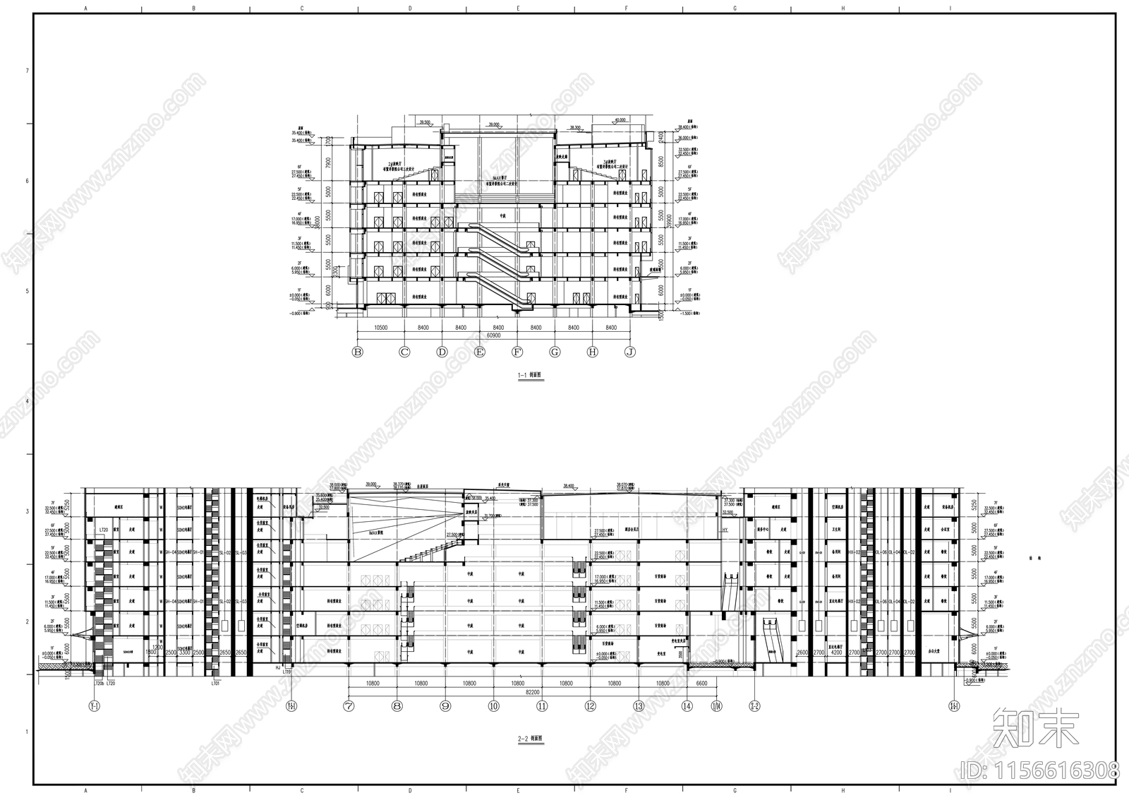 250米玻璃幕墙双塔商业办公综合体建筑cad施工图下载【ID:1156616308】