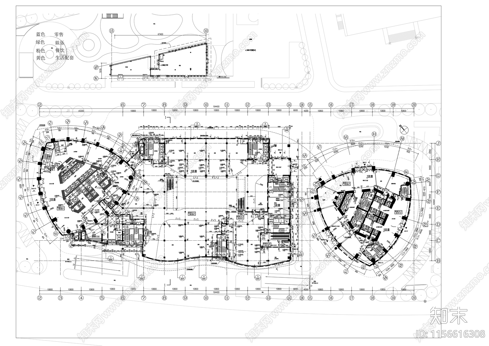 250米玻璃幕墙双塔商业办公综合体建筑cad施工图下载【ID:1156616308】