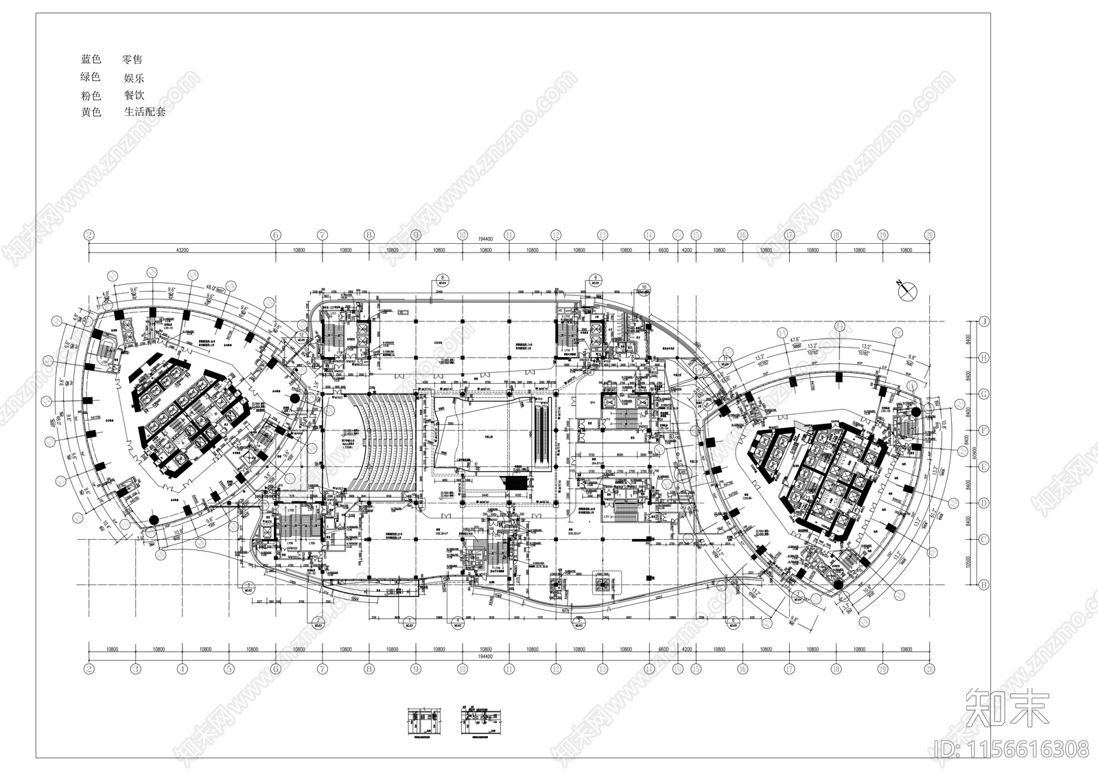 250米玻璃幕墙双塔商业办公综合体建筑cad施工图下载【ID:1156616308】