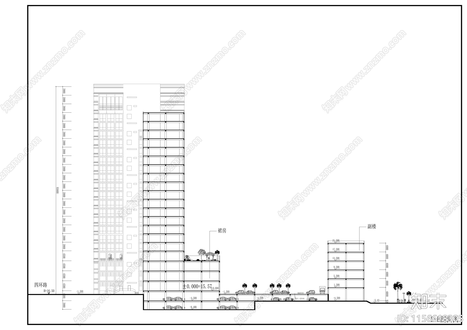 二十一层商务办公楼建筑扩初图cad施工图下载【ID:1156618305】