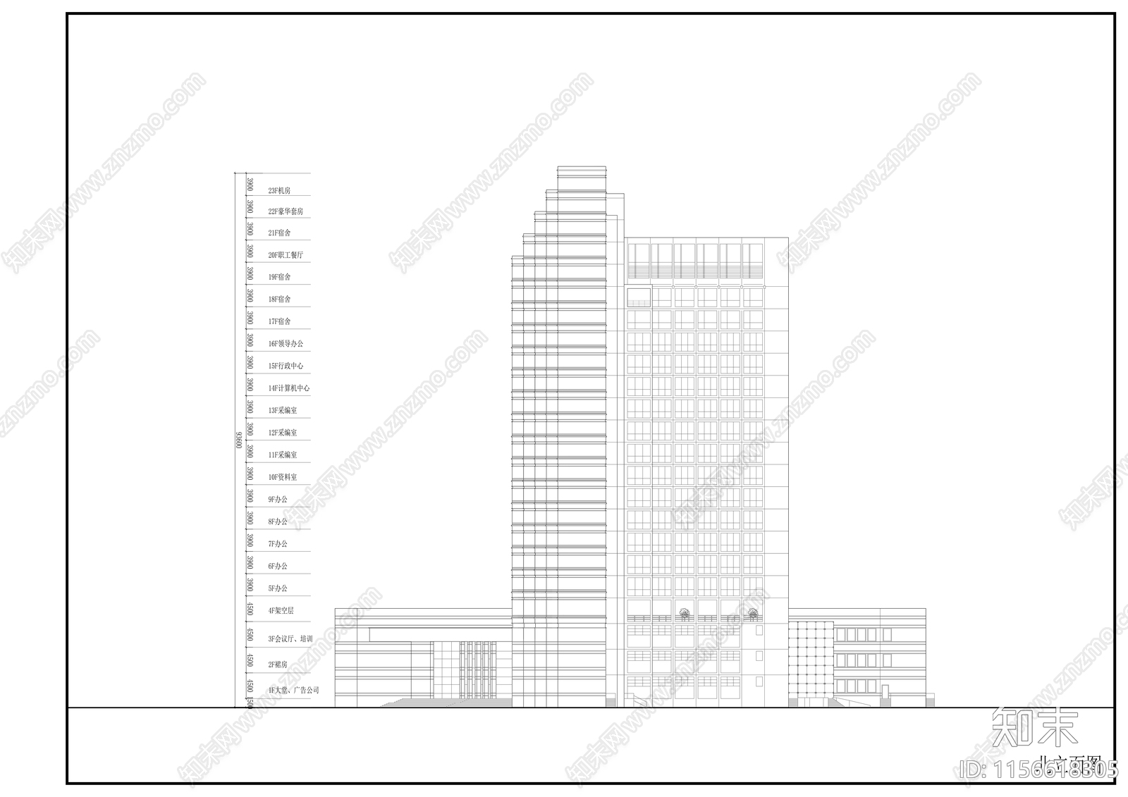 二十一层商务办公楼建筑扩初图cad施工图下载【ID:1156618305】