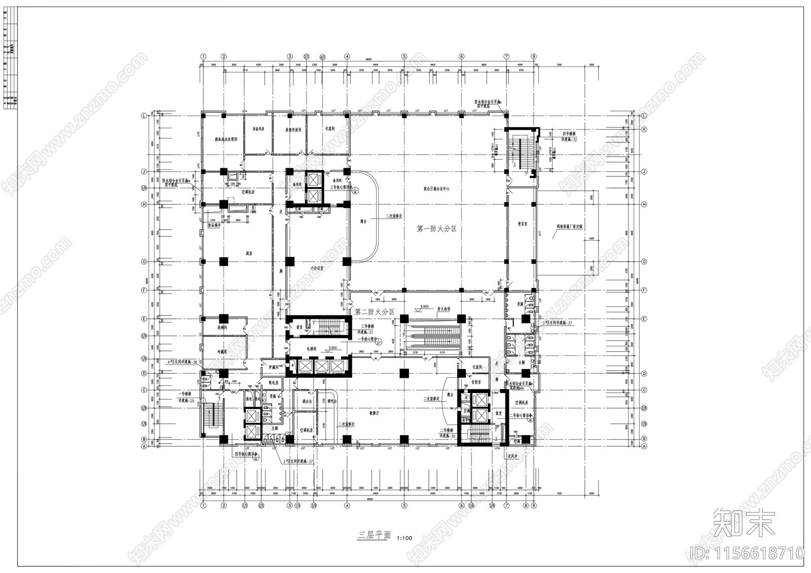 高层办公楼建筑结构cad施工图下载【ID:1156618710】