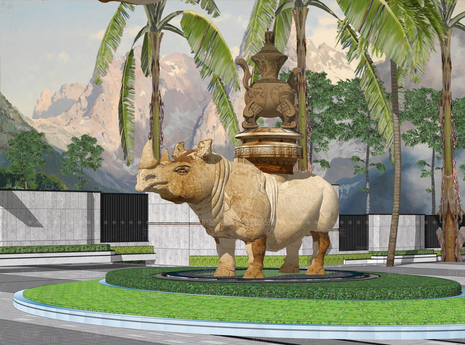 中式犀牛香炉文物雕塑SU模型下载【ID:1156619045】