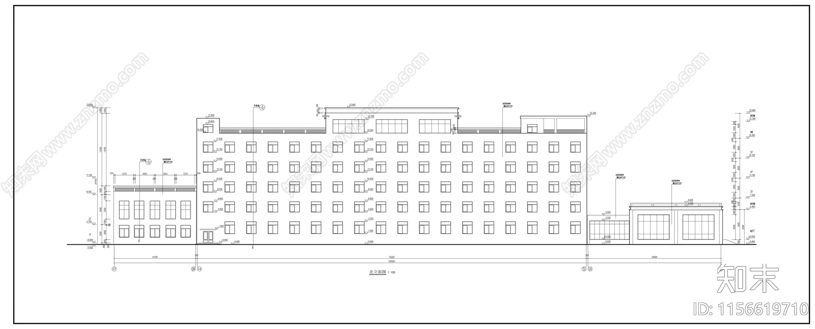 欧式六层办公楼建筑方案图cad施工图下载【ID:1156619710】