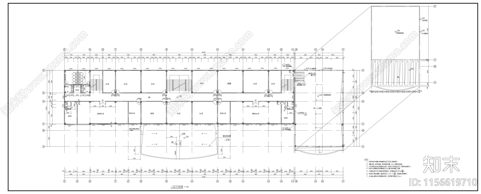 欧式六层办公楼建筑方案图cad施工图下载【ID:1156619710】