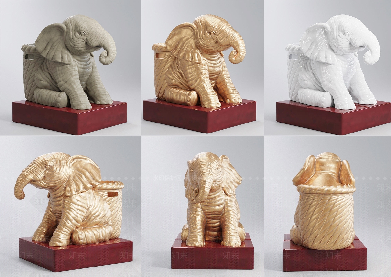 现代小象金属雕塑组合SU模型下载【ID:1158644172】