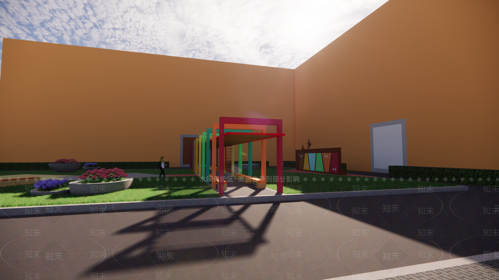 现代廊架广场SU模型下载【ID:1156621463】