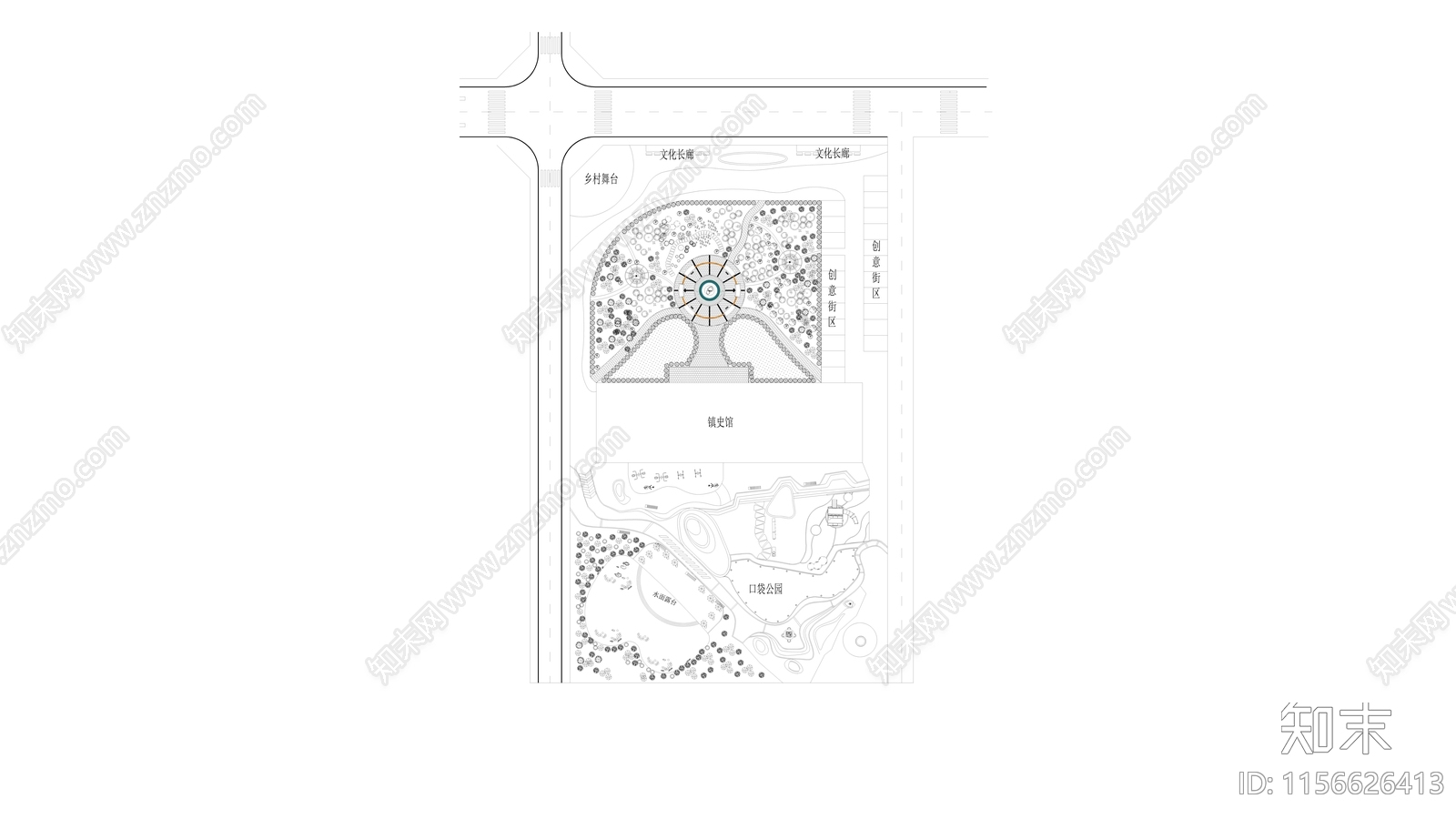 乡村公园景观cad施工图下载【ID:1156626413】