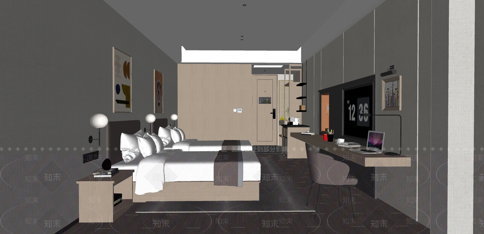 现代酒店客房SU模型下载【ID:1156627168】