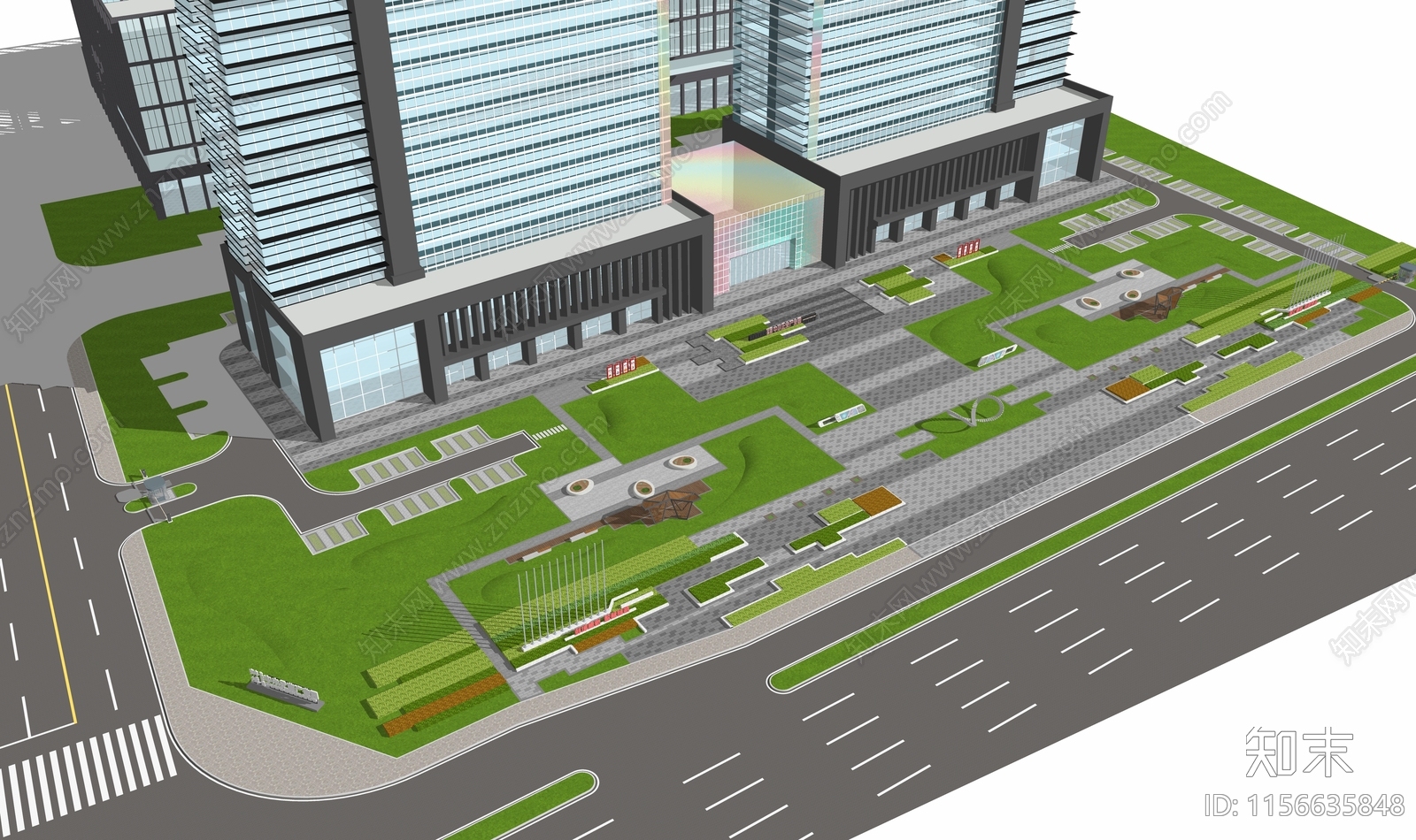 现代中小企业产业园景观SU模型下载【ID:1156635848】