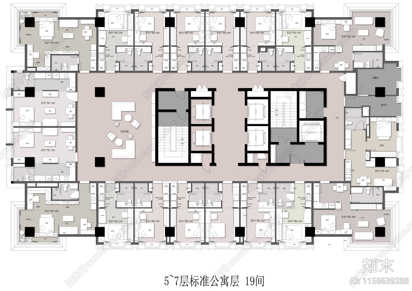 现代人才公寓平面方案施工图下载【ID:1156639288】