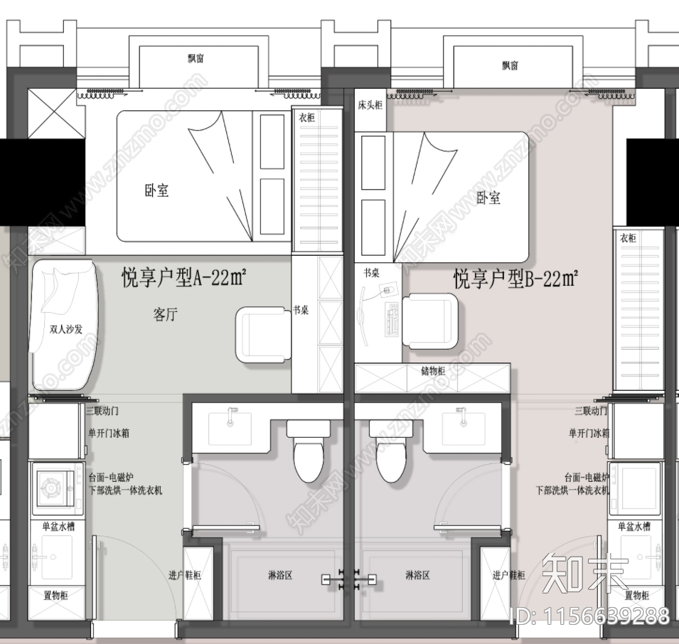 现代人才公寓平面方案施工图下载【ID:1156639288】