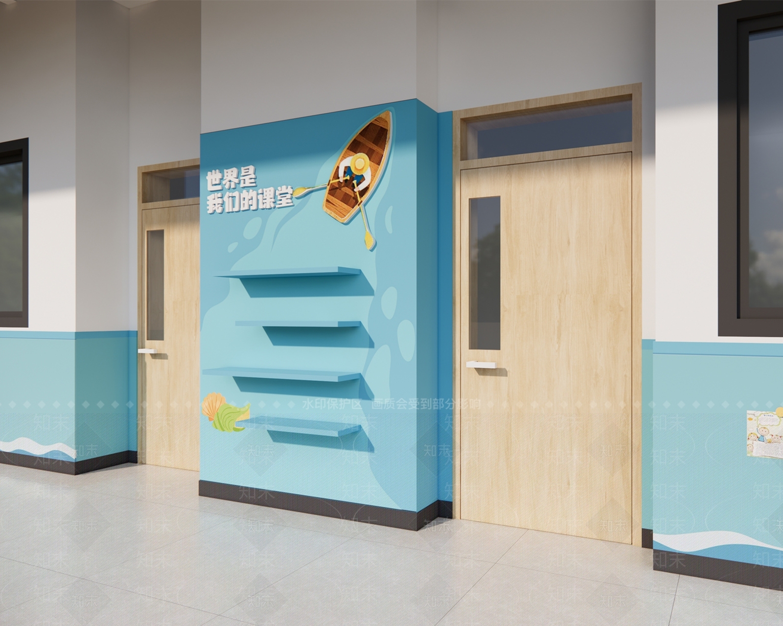 现代校园走廊SU模型下载【ID:1156657438】