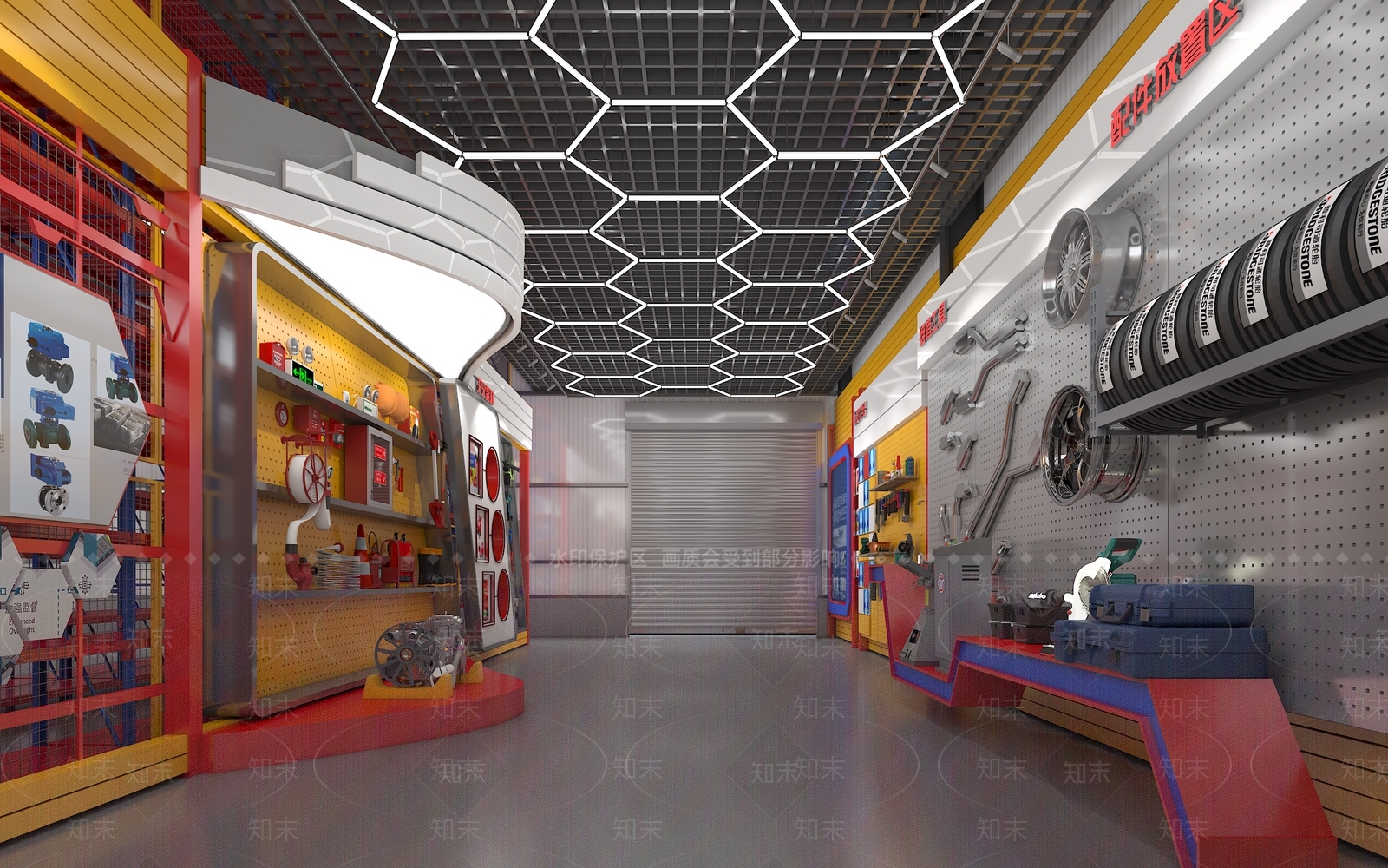 现代消防工具设备展示厅3D模型下载【ID:1156646604】