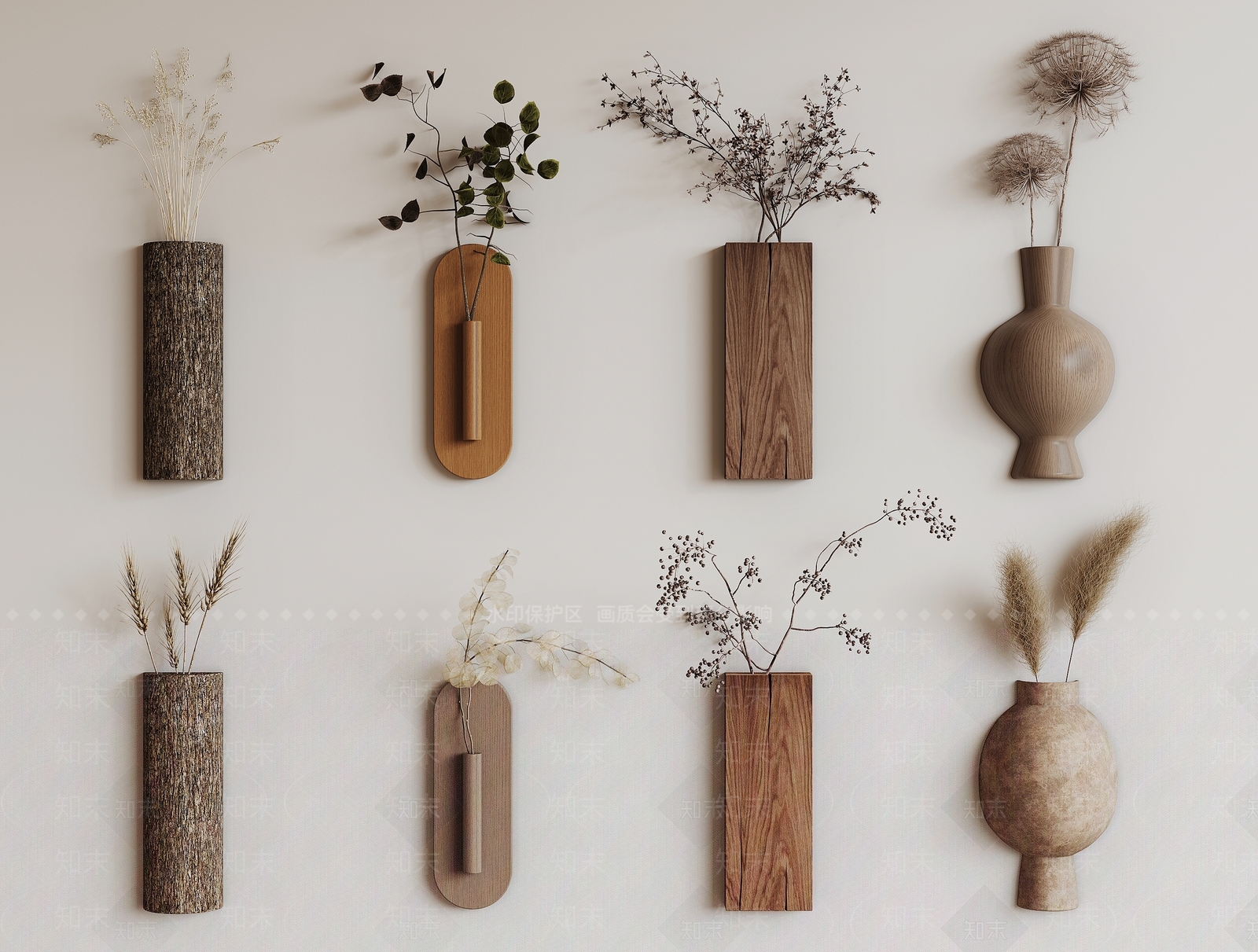 侘寂植物墙饰挂件SU模型下载【ID:1156649738】