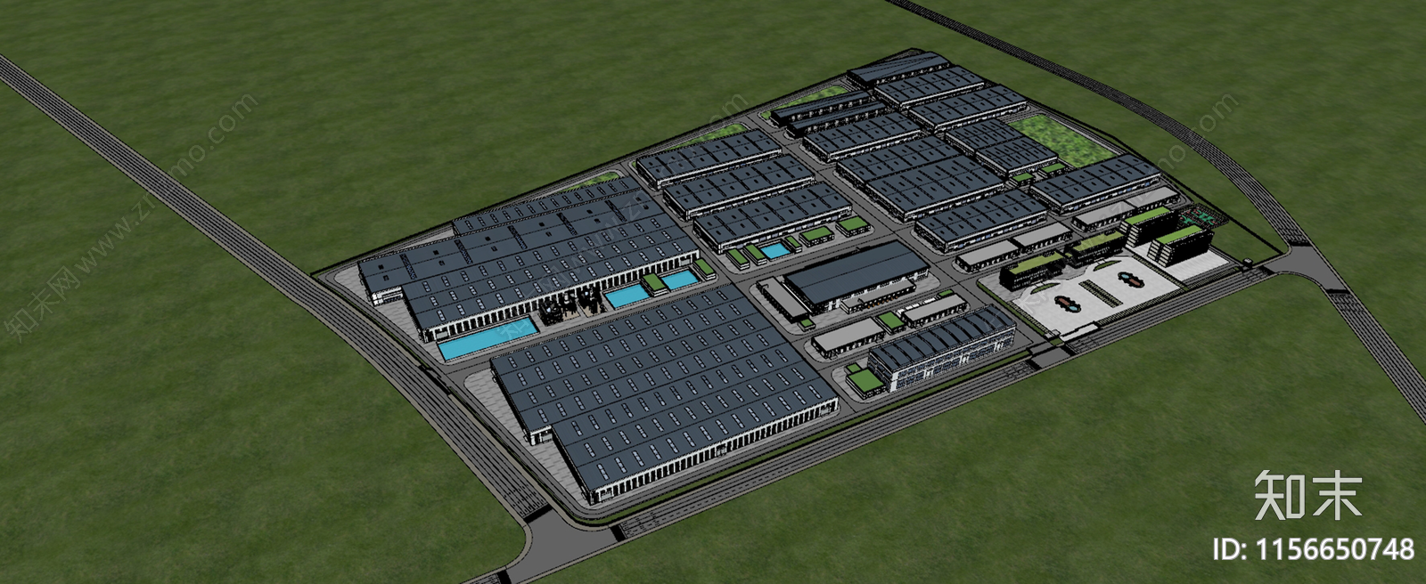 现代工业厂房SU模型下载【ID:1156650748】