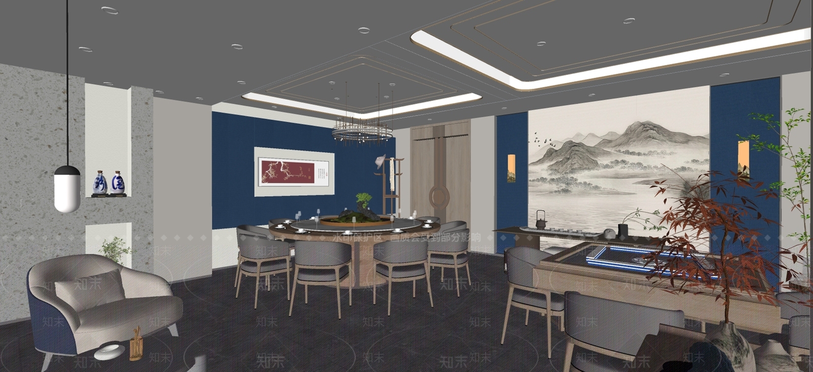 新中式餐饮酒店包厢SU模型下载【ID:1156653816】