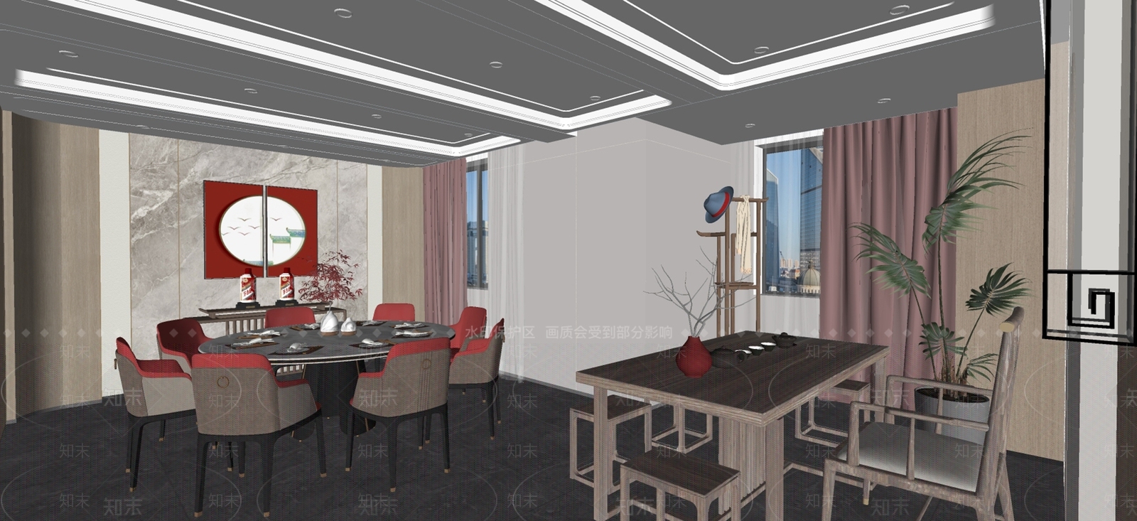新中式餐饮酒店包厢SU模型下载【ID:1156653973】