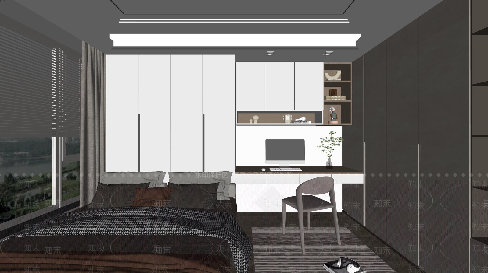 现代榻榻米卧室SU模型下载【ID:1156654141】