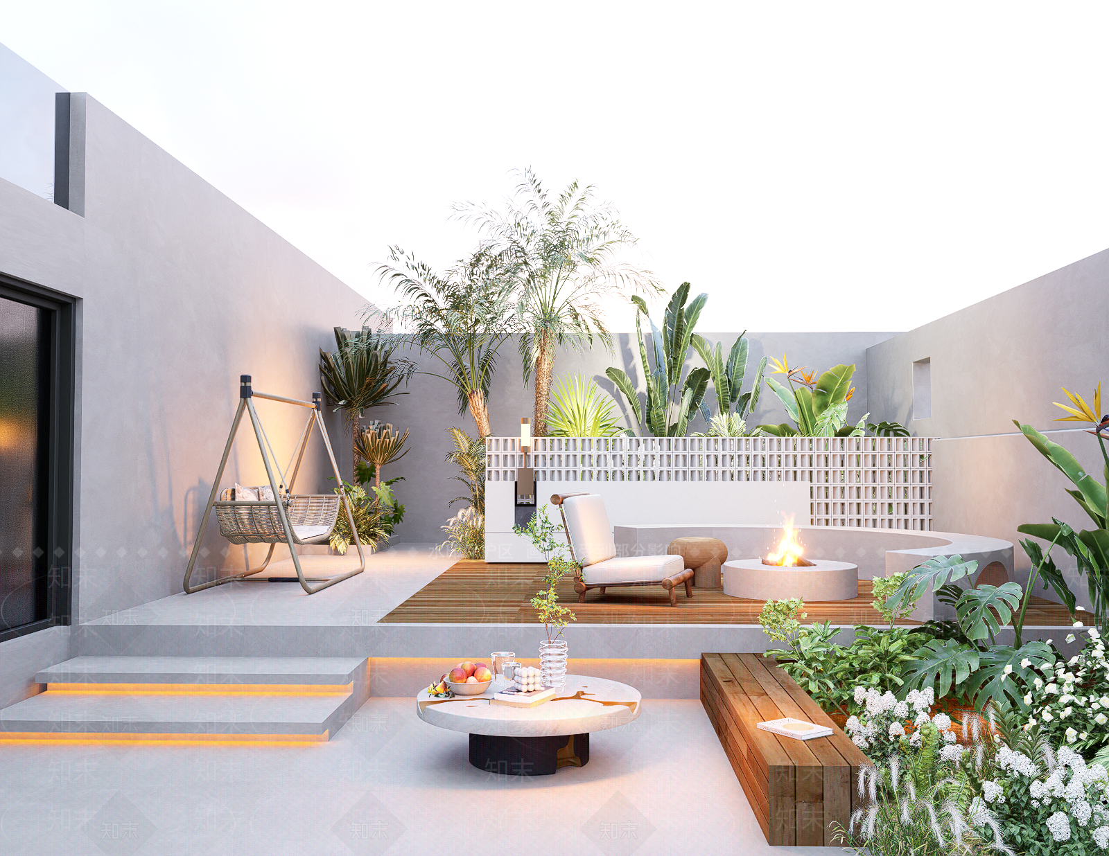 现代简约别墅庭院景观花园SU模型下载【ID:1156656487】