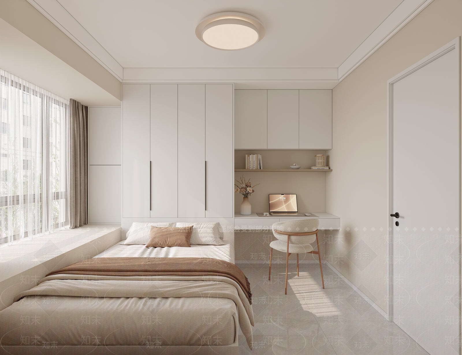 现代奶油风榻榻米卧室3D模型下载【ID:1156657461】
