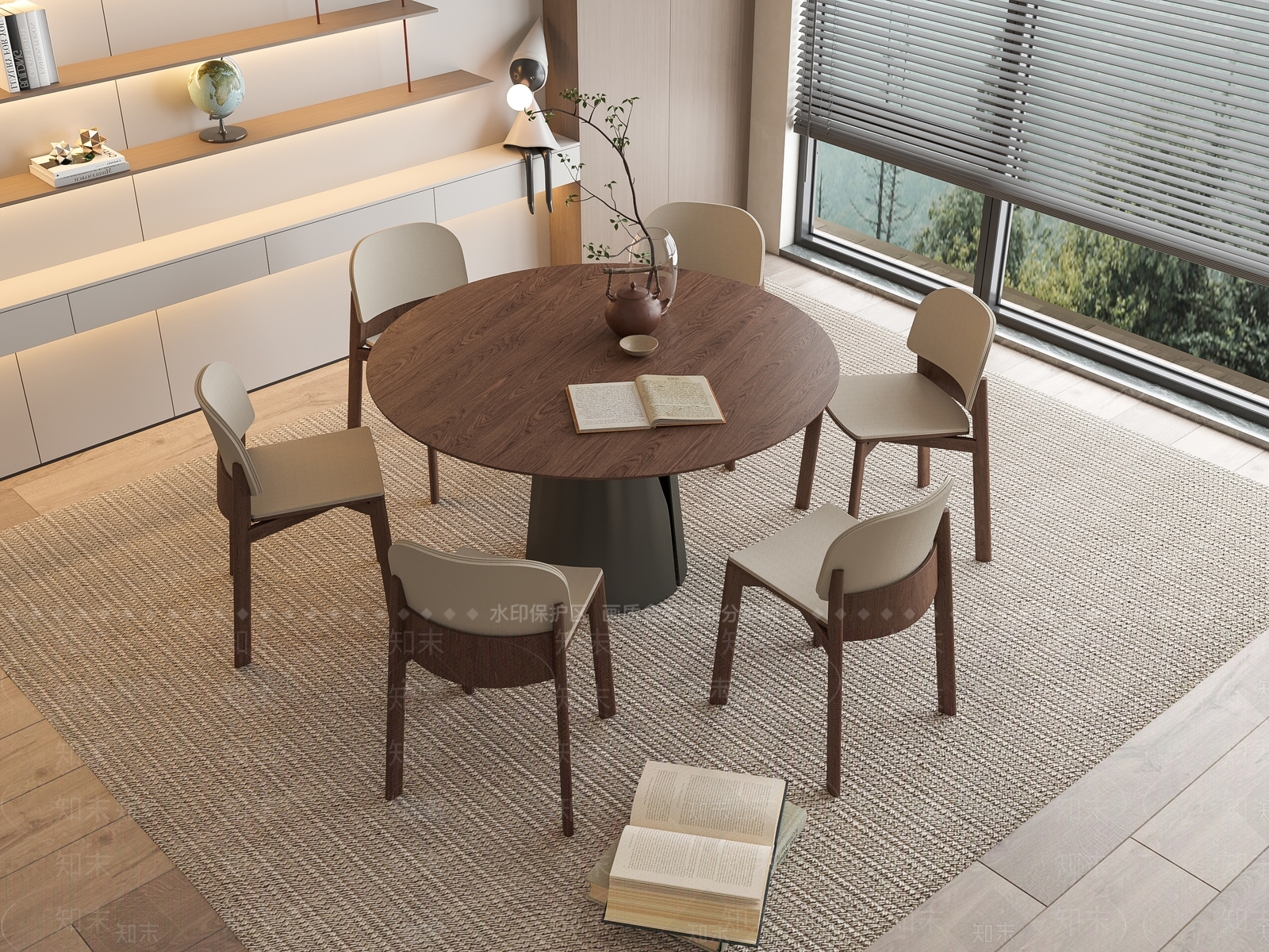 现代圆形餐桌椅3D模型下载【ID:1156658308】