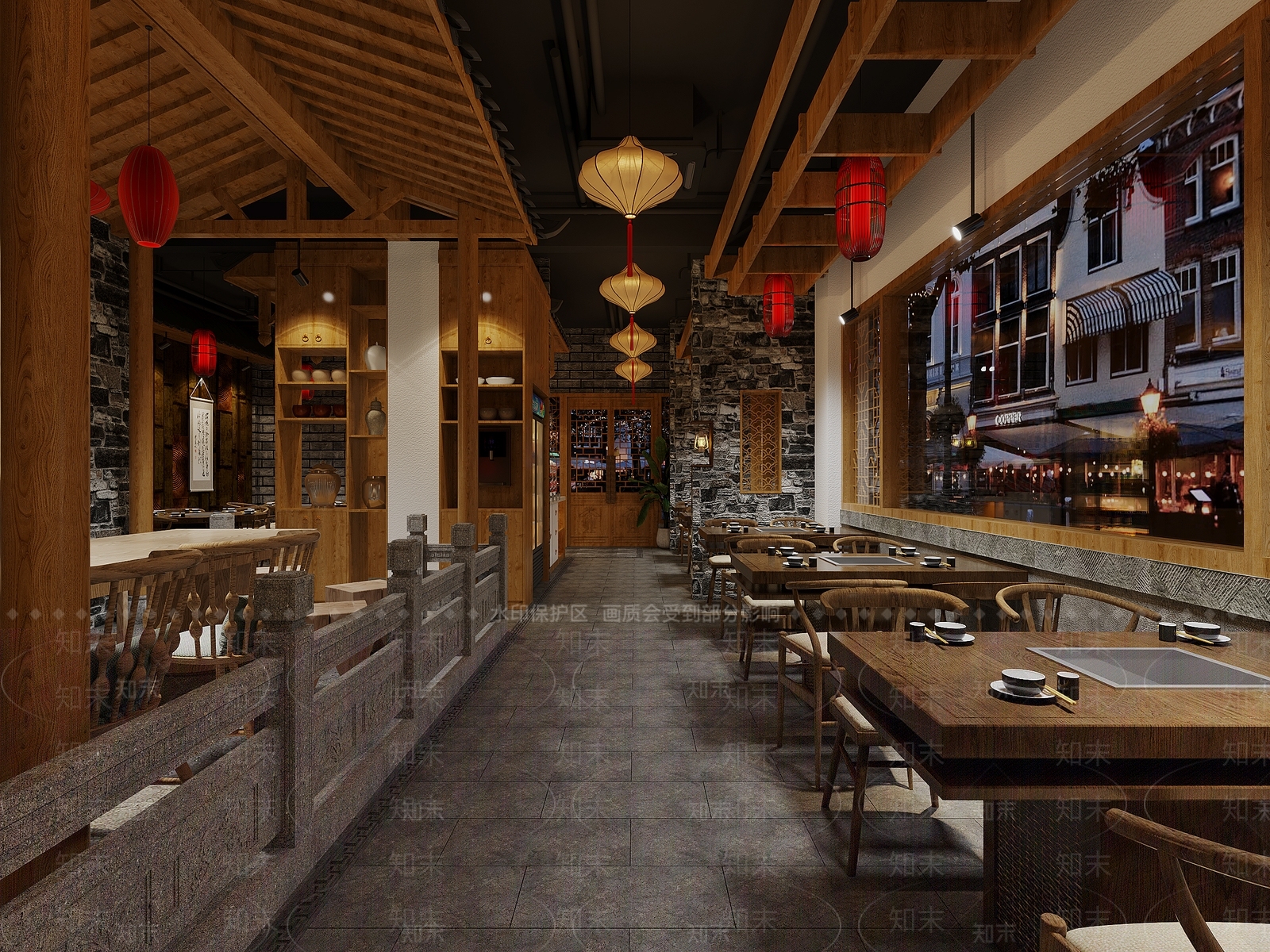 新中式复古火锅店3D模型下载【ID:1156659032】