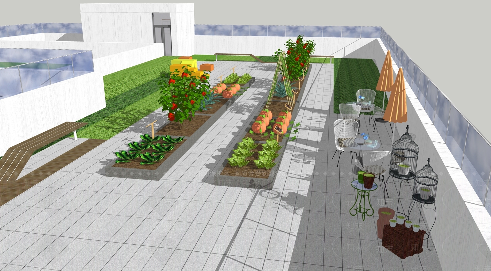 现代幼儿园屋顶花园SU模型下载【ID:1156659522】