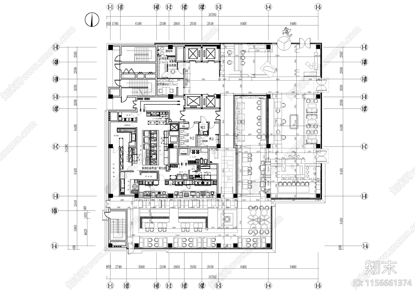 民宿大堂自助餐厅cad施工图下载【ID:1156661374】