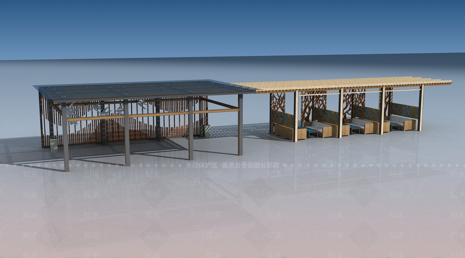 现代室外廊架3D模型下载【ID:1156668840】