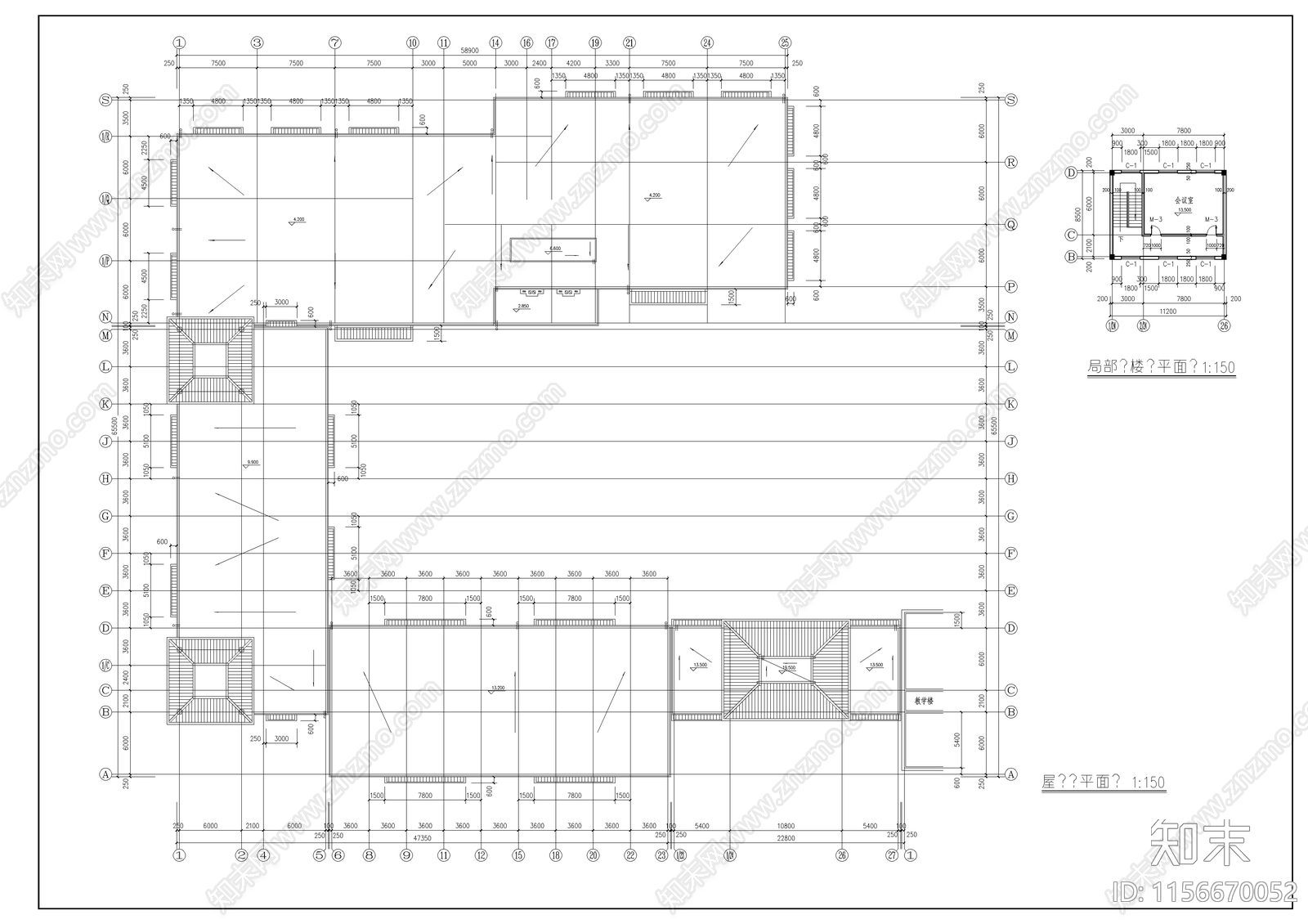 学校教学楼全套建筑图cad施工图下载【ID:1156670052】