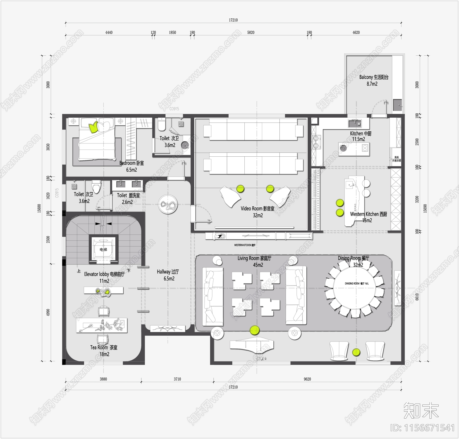 现代别墅装饰装修平面方案cad施工图下载【ID:1156671541】