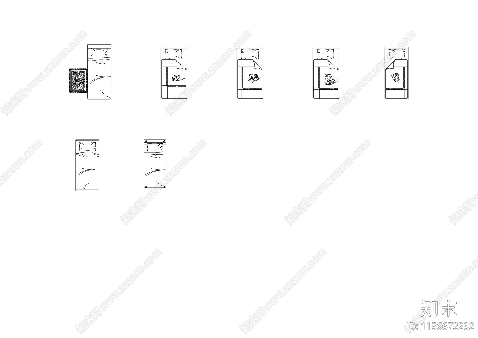 家具床素材图库cad施工图下载【ID:1156672232】