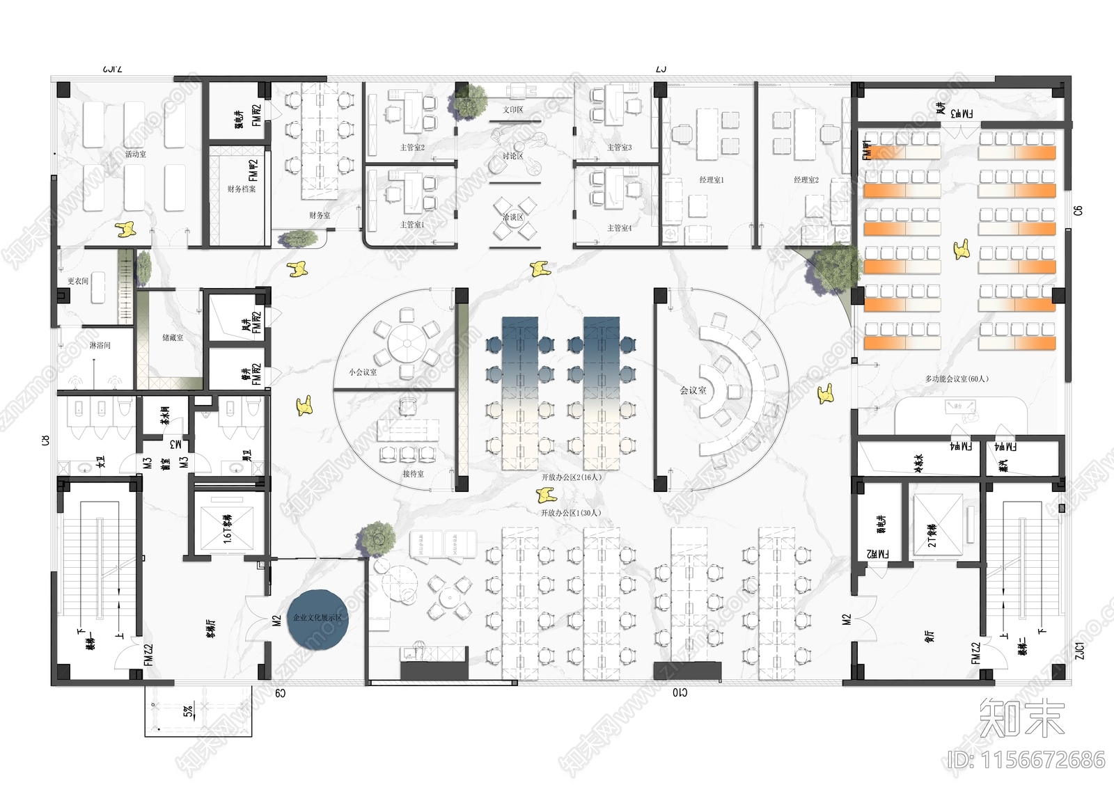 1000平科技公司平面布置图施工图下载【ID:1156672686】