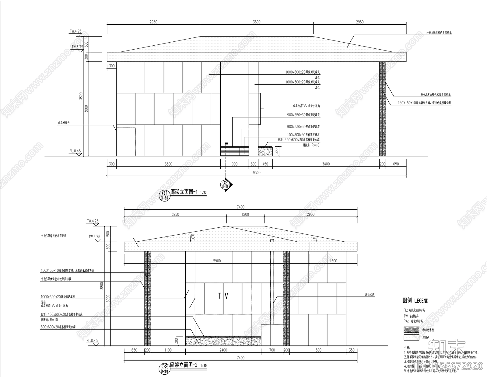 新中式别墅庭院廊架cad施工图下载【ID:1156672920】